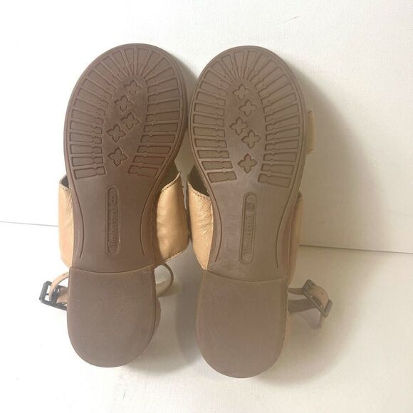 Timberland Mustard Tan Leather/Canvas Wrap Sandals Womens 8 Open Toe Ankle Strap - Picture 10 of 11